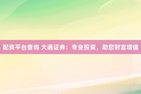 配资平台查询 大通证券：专业投资，助您财富增值