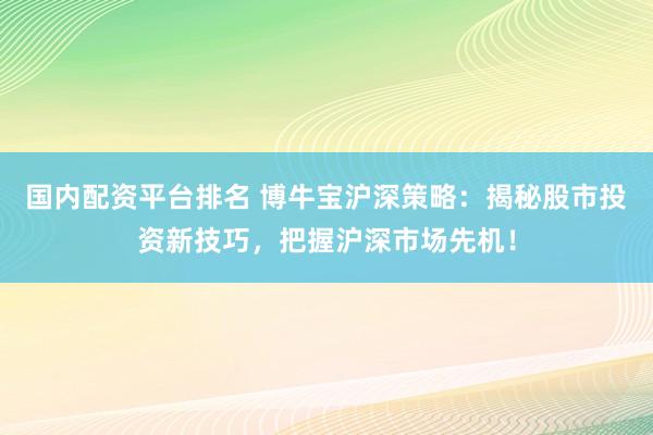 国内配资平台排名 博牛宝沪深策略：揭秘股市投资新技巧，把握沪深市场先机！