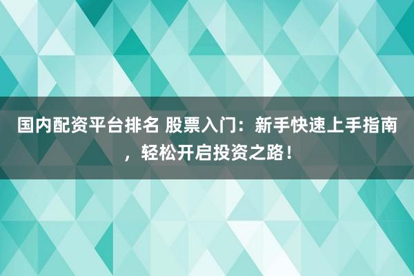 国内配资平台排名 股票入门：新手快速上手指南，轻松开启投资之路！