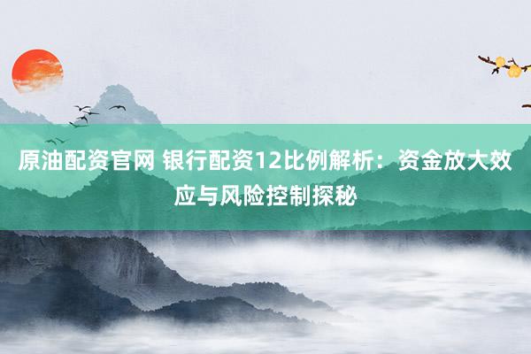 原油配资官网 银行配资12比例解析：资金放大效应与风险控制探秘