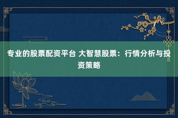 专业的股票配资平台 大智慧股票：行情分析与投资策略