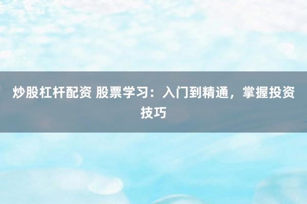 炒股杠杆配资 股票学习:入门到精通,掌握投资技巧