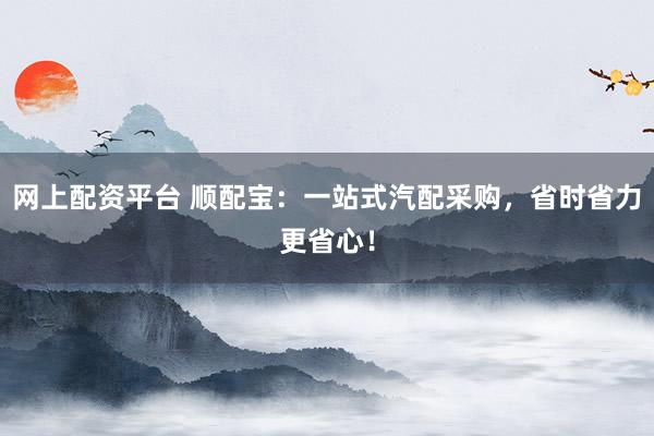 网上配资平台 顺配宝：一站式汽配采购，省时省力更省心！