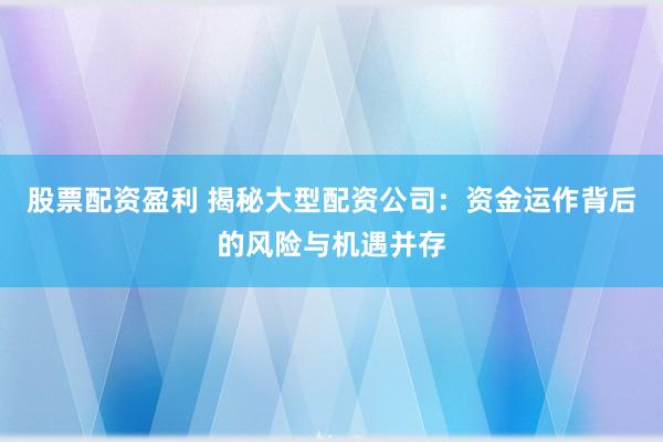 股票配资盈利 揭秘大型配资公司：资金运作背后的风险与机遇并存