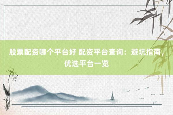 股票配资哪个平台好 配资平台查询：避坑指南，优选平台一览