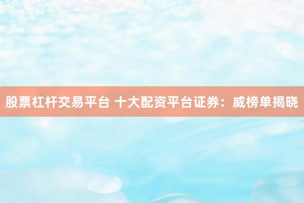 股票杠杆交易平台 十大配资平台证券：威榜单揭晓
