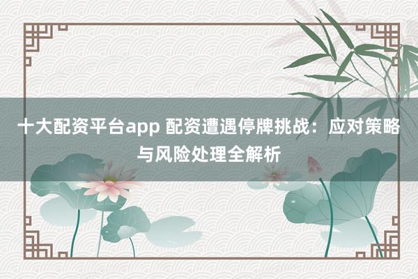 十大配资平台app 配资遭遇停牌挑战:应对策略与风险处理全解析