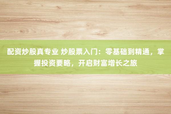 配资炒股真专业 炒股票入门：零基础到精通，掌握投资要略，开启财富增长之旅