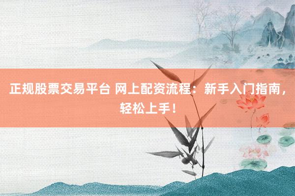 正规股票交易平台 网上配资流程：新手入门指南，轻松上手！