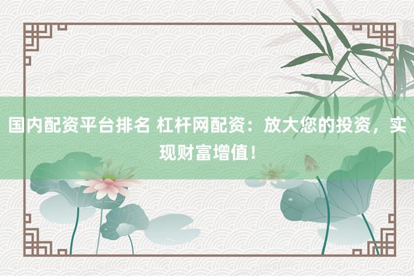 国内配资平台排名 杠杆网配资:放大您的投资,实现财富增值!