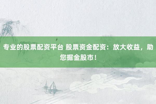 专业的股票配资平台 股票资金配资：放大收益，助您掘金股市！