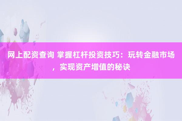 网上配资查询 掌握杠杆投资技巧：玩转金融市场，实现资产增值的秘诀